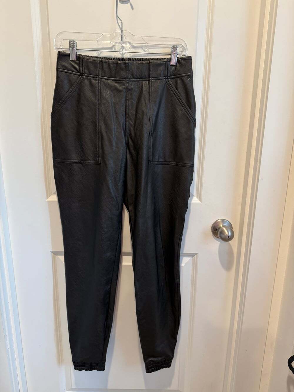SPANX Faux Leather Jogger Pants in Black Size Medium Pull On Style